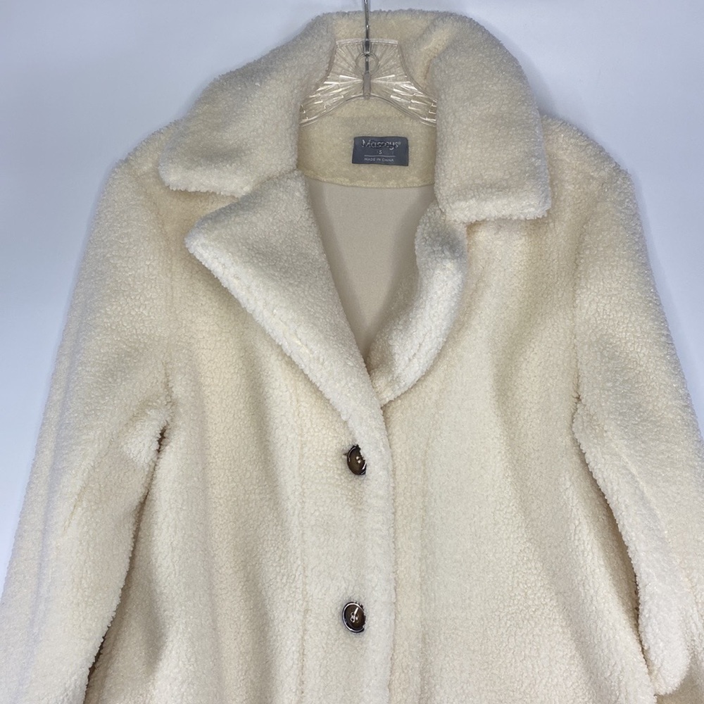 Masseys Cream Button Up Sherpa Jacket Size Small - image 2